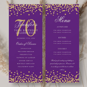 Invitation 70e Anniversaire Menu Merci Gold Purple