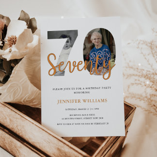Invitation 70E Anniversaire Moderne Avec 2 Photos Puis & Main