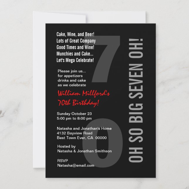 Invitation 70e anniversaire moderne Black Red SEVEN OH! W816 (Devant)
