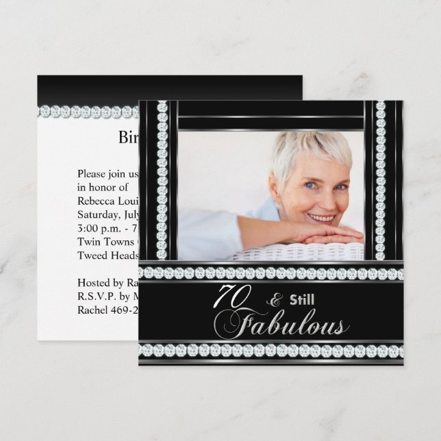 Invitation 70e Anniversaire Noir Blanc Silver Diamond (Devant / Derrière)
