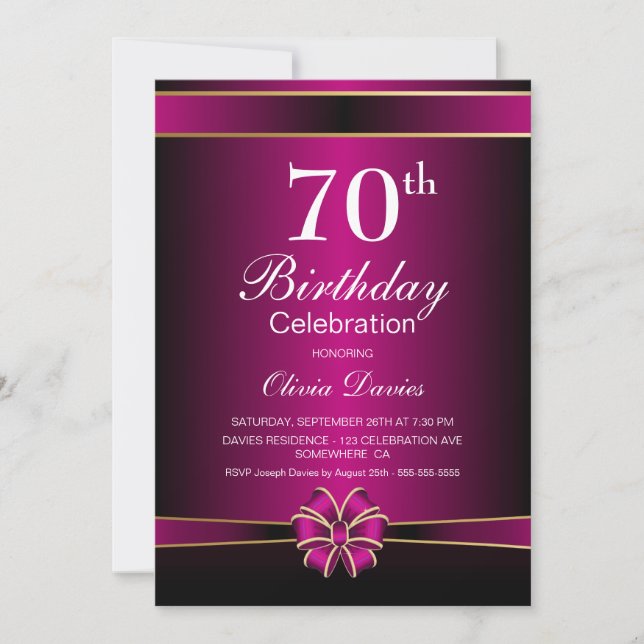 Invitation 70e anniversaire noir et rose (Devant)
