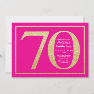 Invitation 70e anniversaire paillettes rose chaud et or