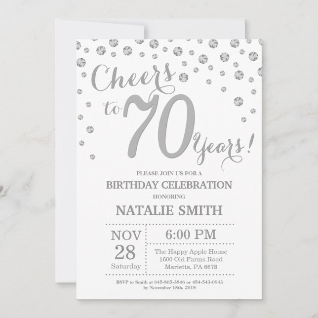 Invitation 70e anniversaire Parties scintillant d'argent Invi (Devant)