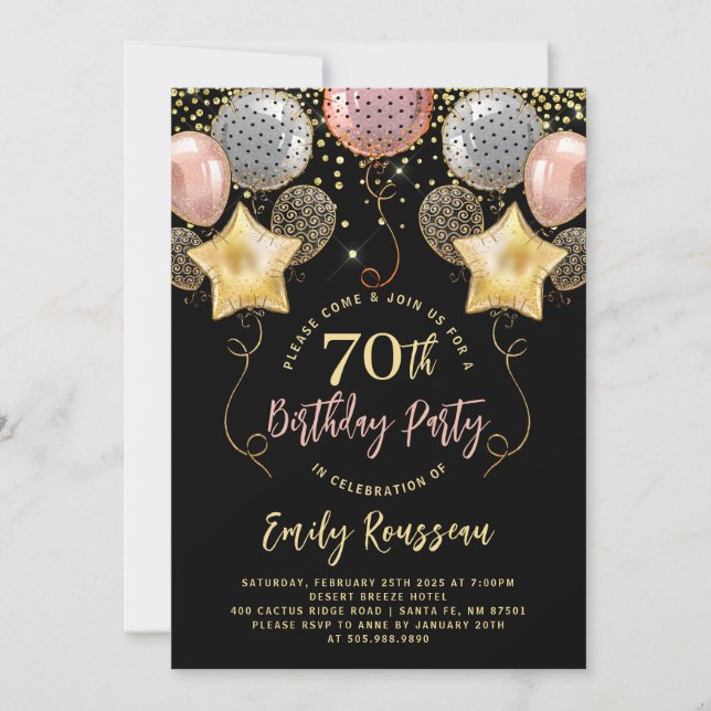 Invitation 70e anniversaire Parties scintillant d'or Confetti (Devant)