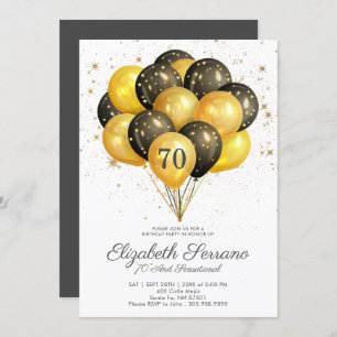 Invitation 70e anniversaire Parties scintillant Noire et Or I