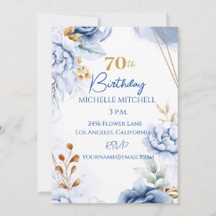 Invitation 70e anniversaire personnalisé Blue Gold