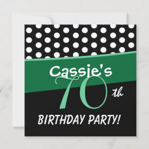 Invitation 70e anniversaire Pois noirs blancs verts D413