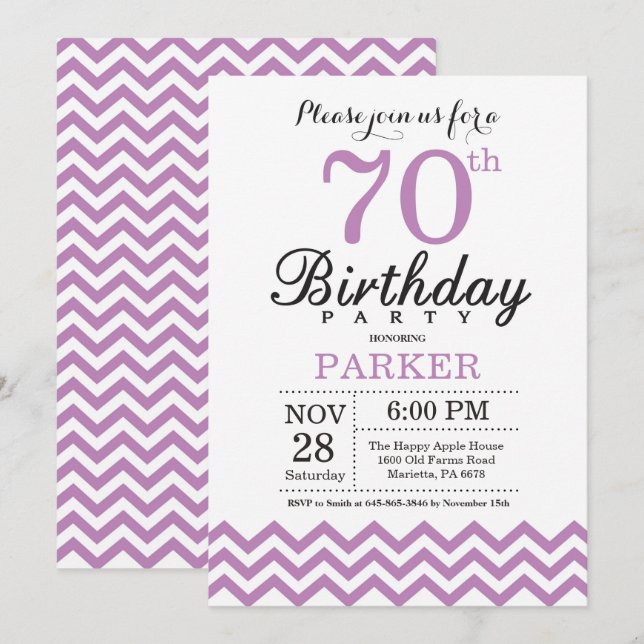 Invitation 70e anniversaire Purple Chevron (Devant / Derrière)