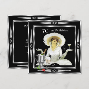 Invitation 70e anniversaire Retro Diva Art Déco Noir Argent 2