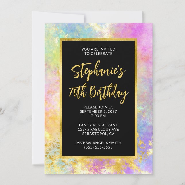 Invitation 70e anniversaire rose et or glam Opale de feu (Devant)