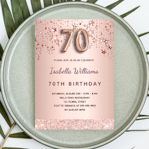 Invitation 70e anniversaire rose étoiles rose or