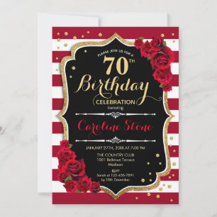 Invitation 70e anniversaire - Rouge or Noir Blancs Rose