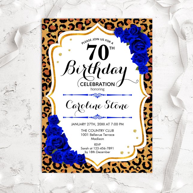 Invitation 70e anniversaire - Royal Blue Rose Empreinte de lé (Créateur téléchargé)