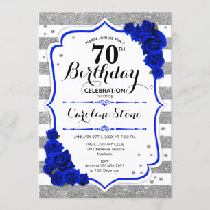 Invitation 70e anniversaire - Royal Blue Silver White Stripes