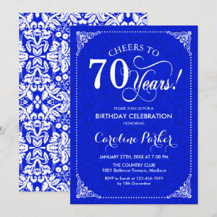 Invitation 70e anniversaire - Royal Blue White Damask