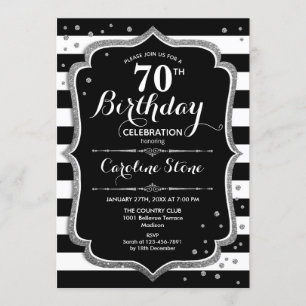 Invitation 70e anniversaire - Silver Black White Stripes