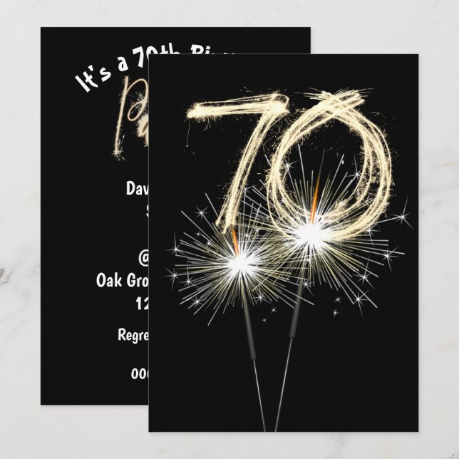 Invitation 70e anniversaire Sparklers de fête (Devant / Derrière)