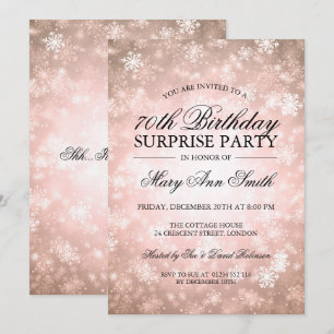 Invitation 70e Anniversaire Surprise Cuivre Hiver Wonderland