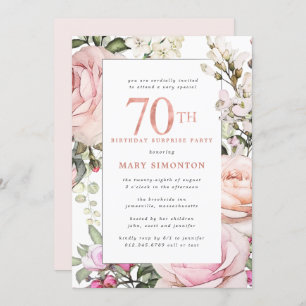 Invitation 70e anniversaire Surprise Party Blush rose floral