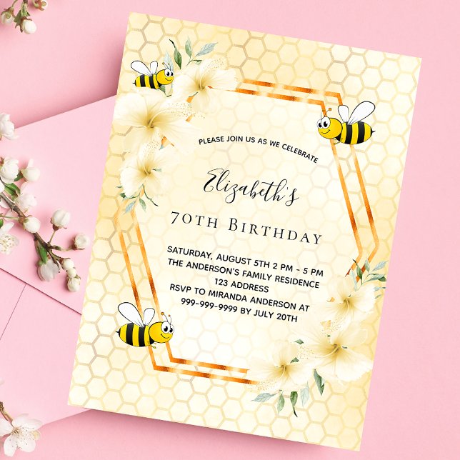Invitation 70e anniversaire thé fête miel nid d'abeilles (Créateur téléchargé)