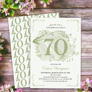 Invitation 70e Anniversaire Vert Fleur Sauvage Délicate Numér