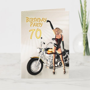 Invitation 70e fête d'anniversaire avec une fille et moto