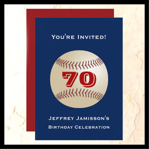Invitation 70e fête d'anniversaire, Baseball, Rouge et Bleu,