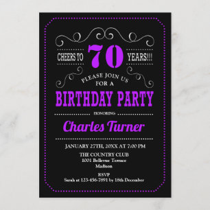 Invitation 70e fête d'anniversaire - Black Purple