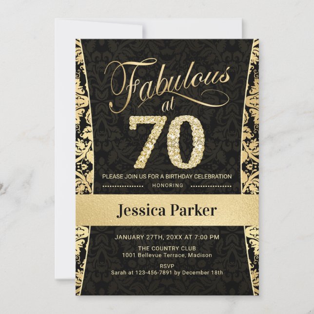 Invitation 70e fête d'anniversaire - Gold Black (Devant)