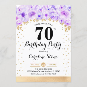 Invitation 70e fête d'anniversaire - Gold Purple Flowers