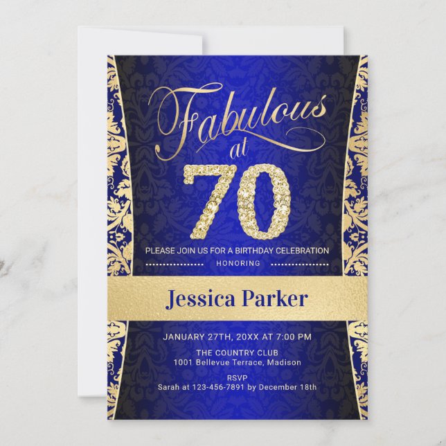 Invitation 70e fête d'anniversaire - Gold Royal Blue (Devant)