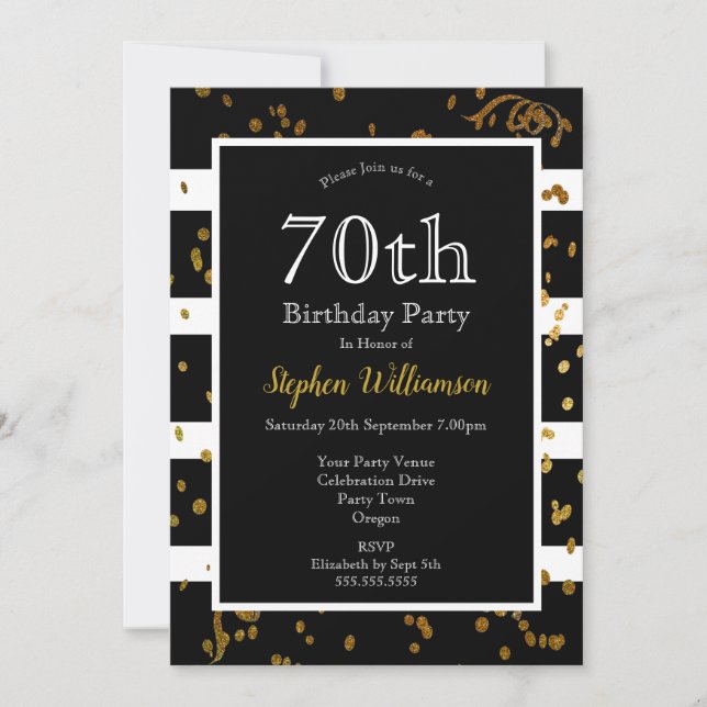 Invitation 70e fête d'anniversaire Noir et blanc | Parties sc (Devant)