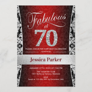 Invitation 70e fête d'anniversaire - Noir rouge argent