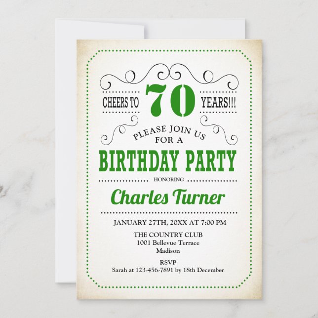 Invitation 70e fête d'anniversaire - Retro Crémeux Blanc et V (Devant)