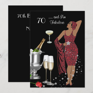 Invitation 70e fête d'anniversaire Retro Diva Art Déco Rouge