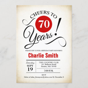 Invitation 70e fête d'anniversaire - Rouge Noir Blanc