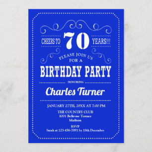 Invitation 70e fête d'anniversaire - Royal Blue White