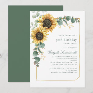 Invitation 70e fête d'anniversaire tournesol Eucalyptus Botan