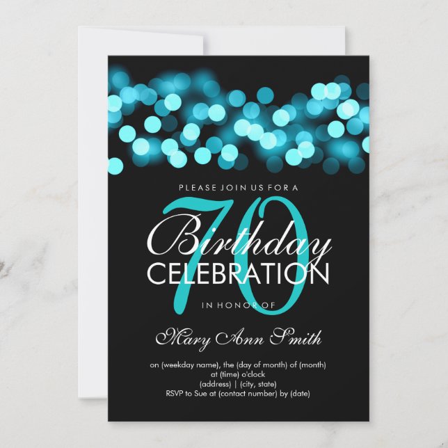 Invitation 70e fête d'anniversaire Turquoise Hollywood Glam (Devant)