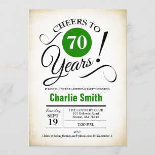 Invitation 70e fête d'anniversaire - Vert noir blanc