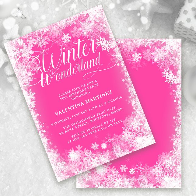 Invitation 70e fête d'anniversaire Winter Wonderland Rose (Créateur téléchargé)