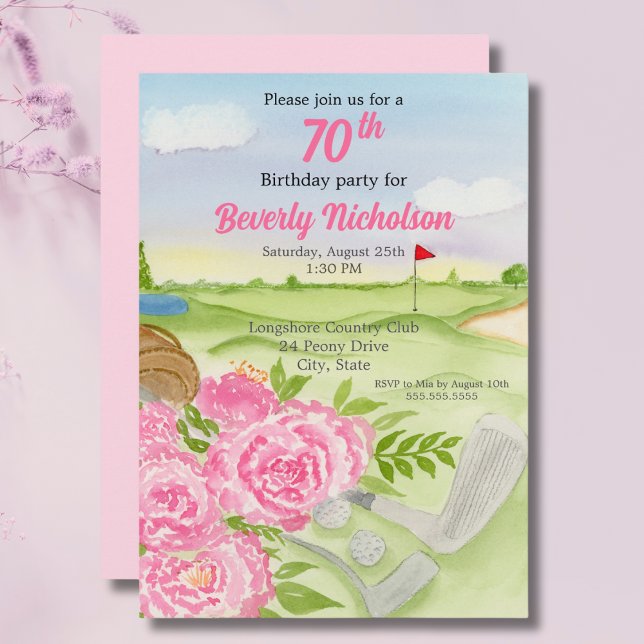 Invitation 70e Golf Anniversaire Fête Peonies Sur Golf (Créateur téléchargé)