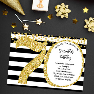 Invitation 70e Parties scintillant Black White and Gold moder