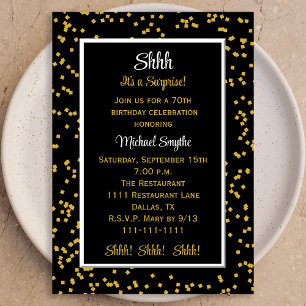 Invitation 70e Shhh c'est un Confetti d'anniversaire surprena