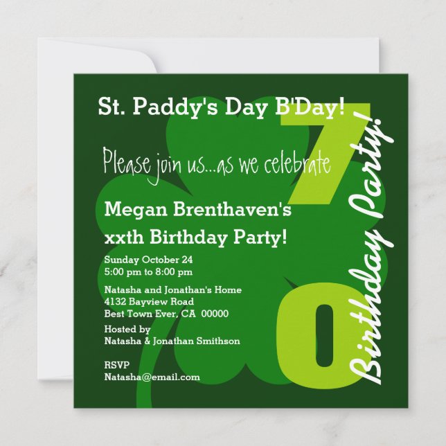 Invitation 70e ST PATRICK Shamrock de fête d'anniversaire A03 (Devant)
