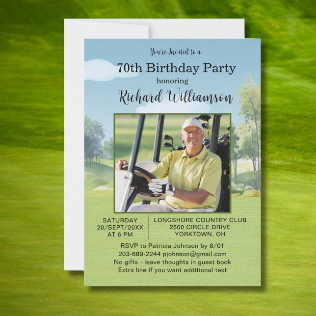 Invitation 70th Birthday Photo Watercolor Golf Theme (Créateur téléchargé)