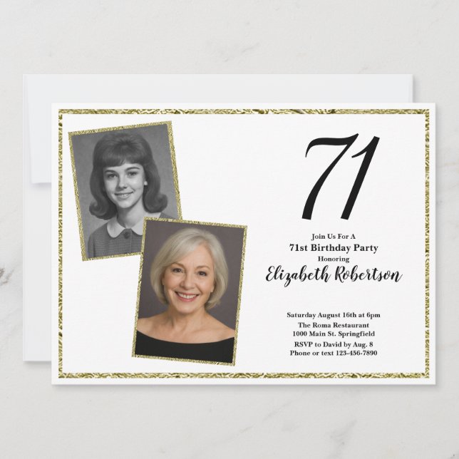 Invitation 70th Custom Photo White and Gold  (Devant)