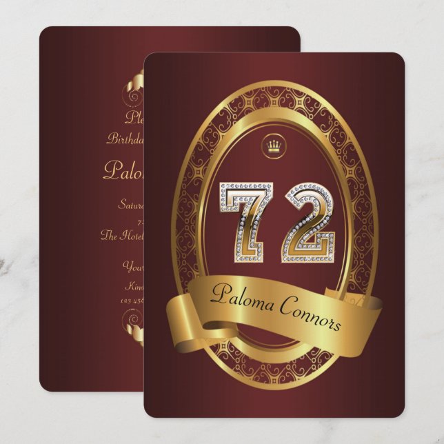 Invitation 72e, femme de fête d'anniversaire homme, couleur é (Devant / Derrière)