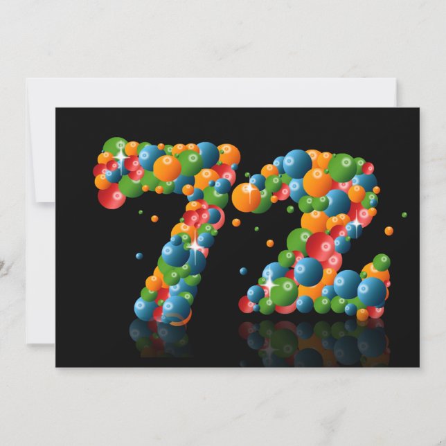 Invitation 72e fête d'anniversaire, avec bulles et balles (Devant)