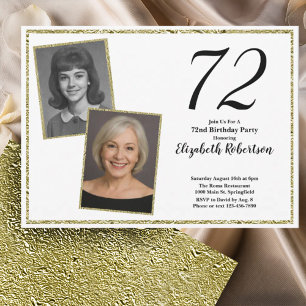 Invitation 72e personnalisé photo blanc et or 